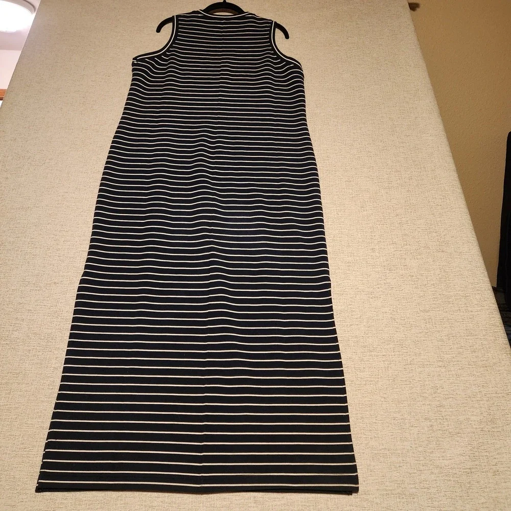 Spanx AirEssentials Maxi Dress Women Large Navy White Striped Sleeveless Slit - Picture 2 of 5